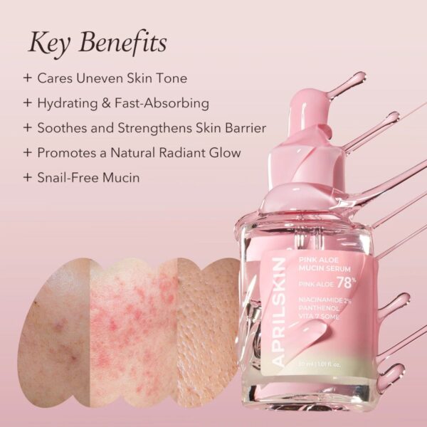 APRILSKIN Pink Aloe Mucin Serum | 78% Pink Aloe + 2% Niacinamide + Panthenol | 30ml